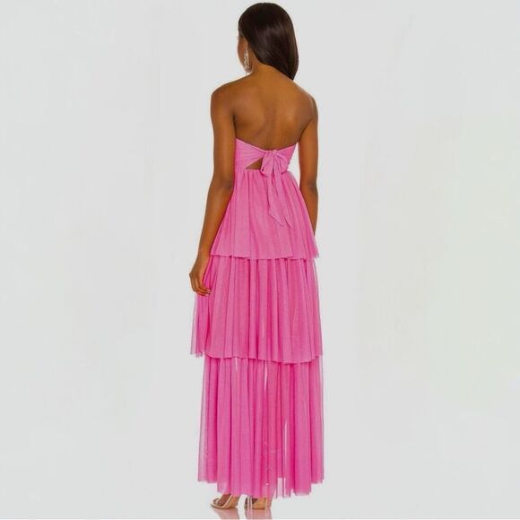 For Love and Lemons Pink Maxi Dress Small Tiered Skirt Semi Sheer - Picture 2 of 16